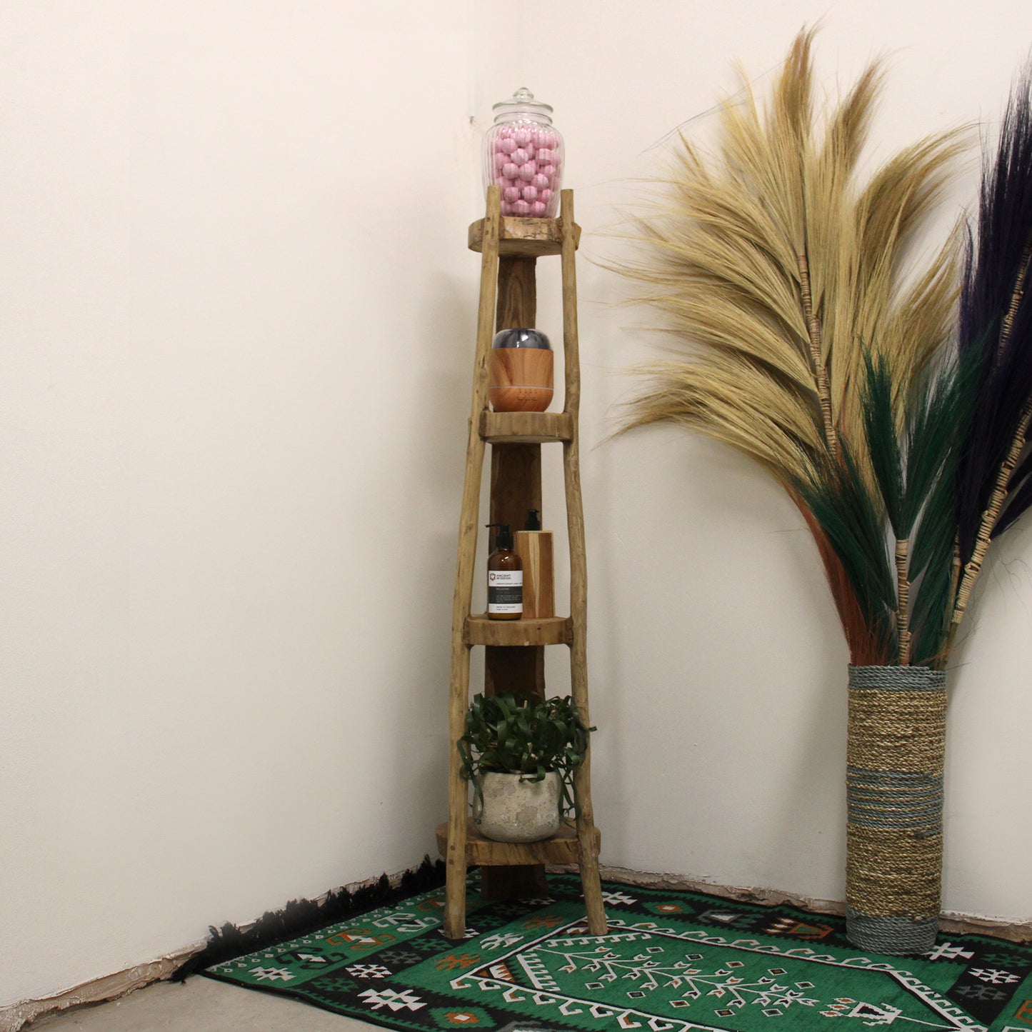 Natural Teak Corner Unit With 4 Shelves