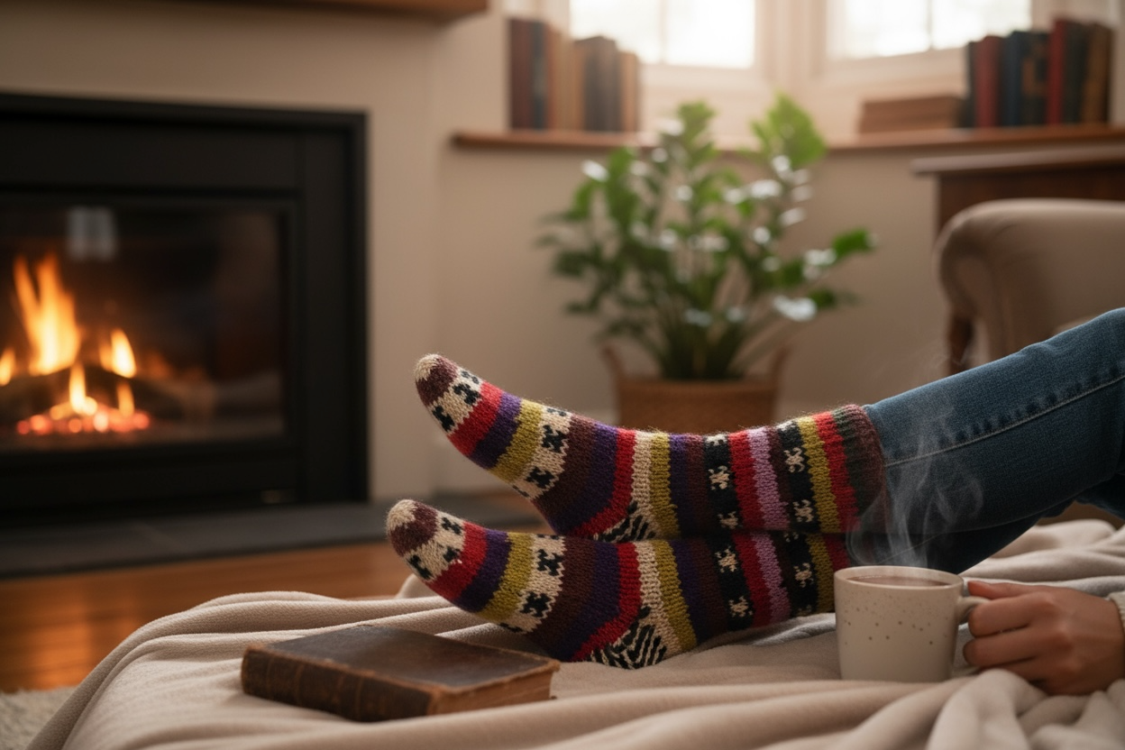 Handmade Organic Wool Socks - Unisex Fleece-Lined