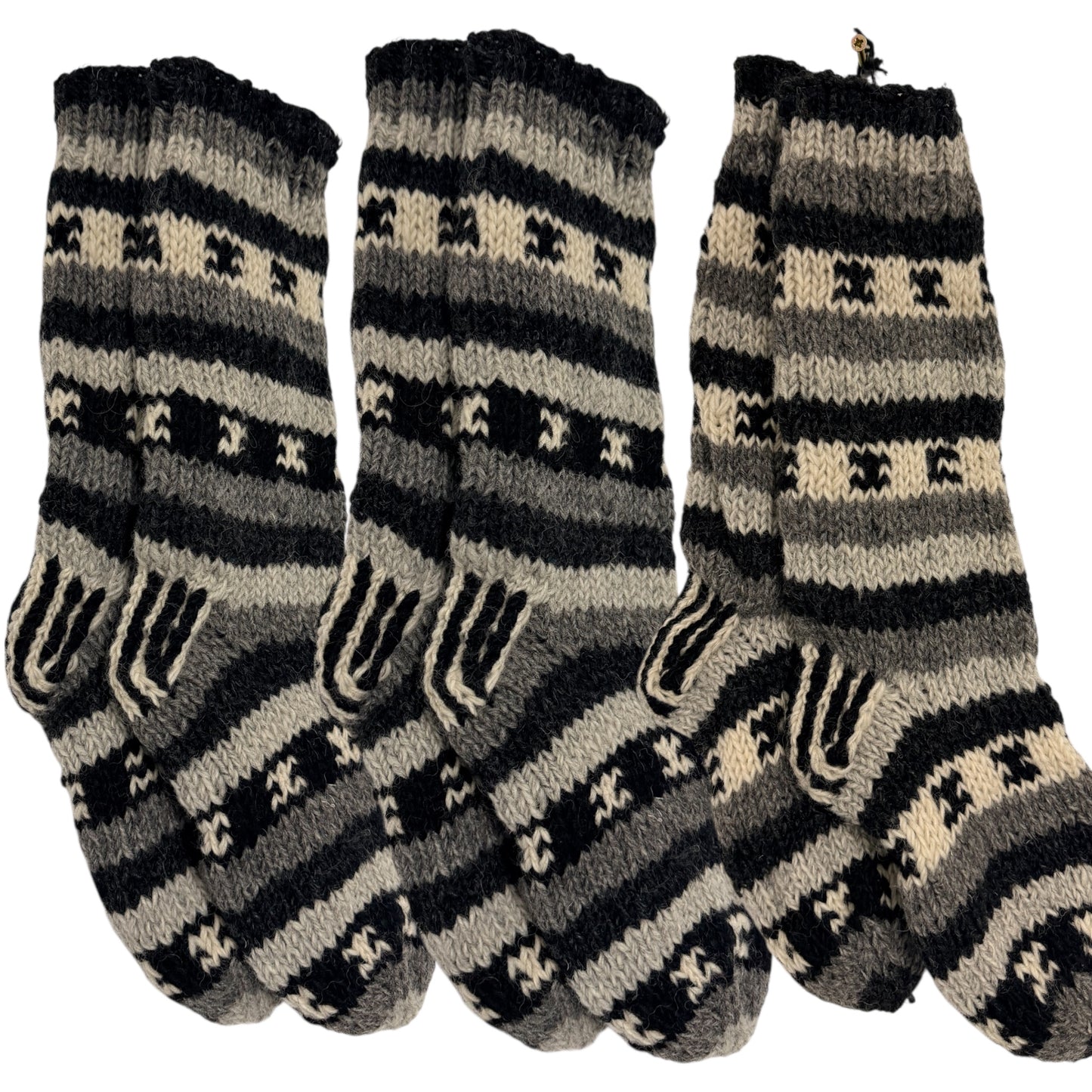 Handmade Wool Knitted Socks – Warm Winter Socks in Grey & Cream (Fits up to Size UK 7)