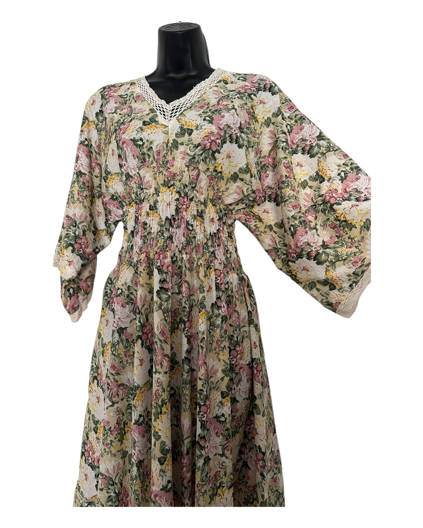 Boho Floral Maxi Dress with Crochet Trim