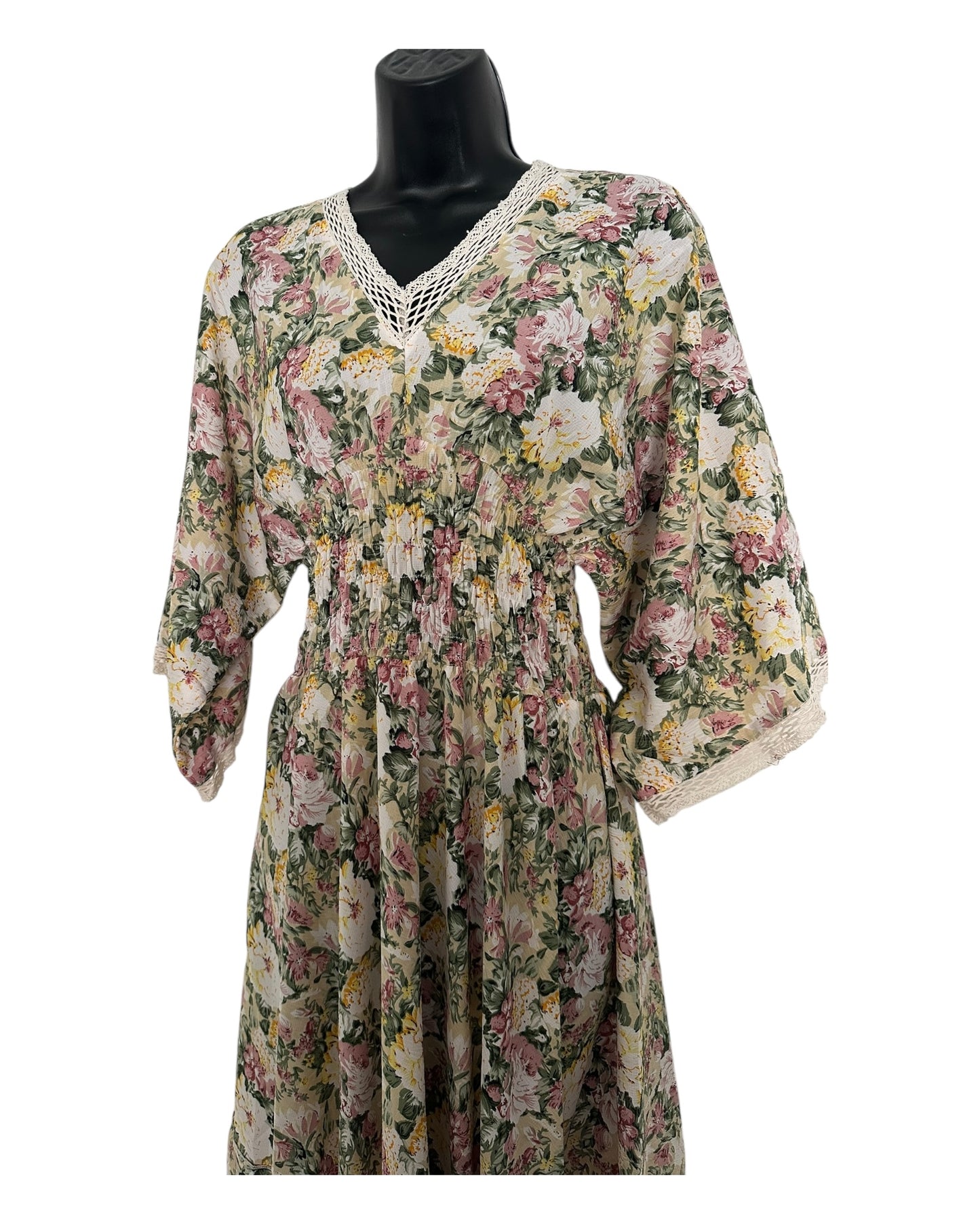 Boho Floral Maxi Dress with Crochet Trim