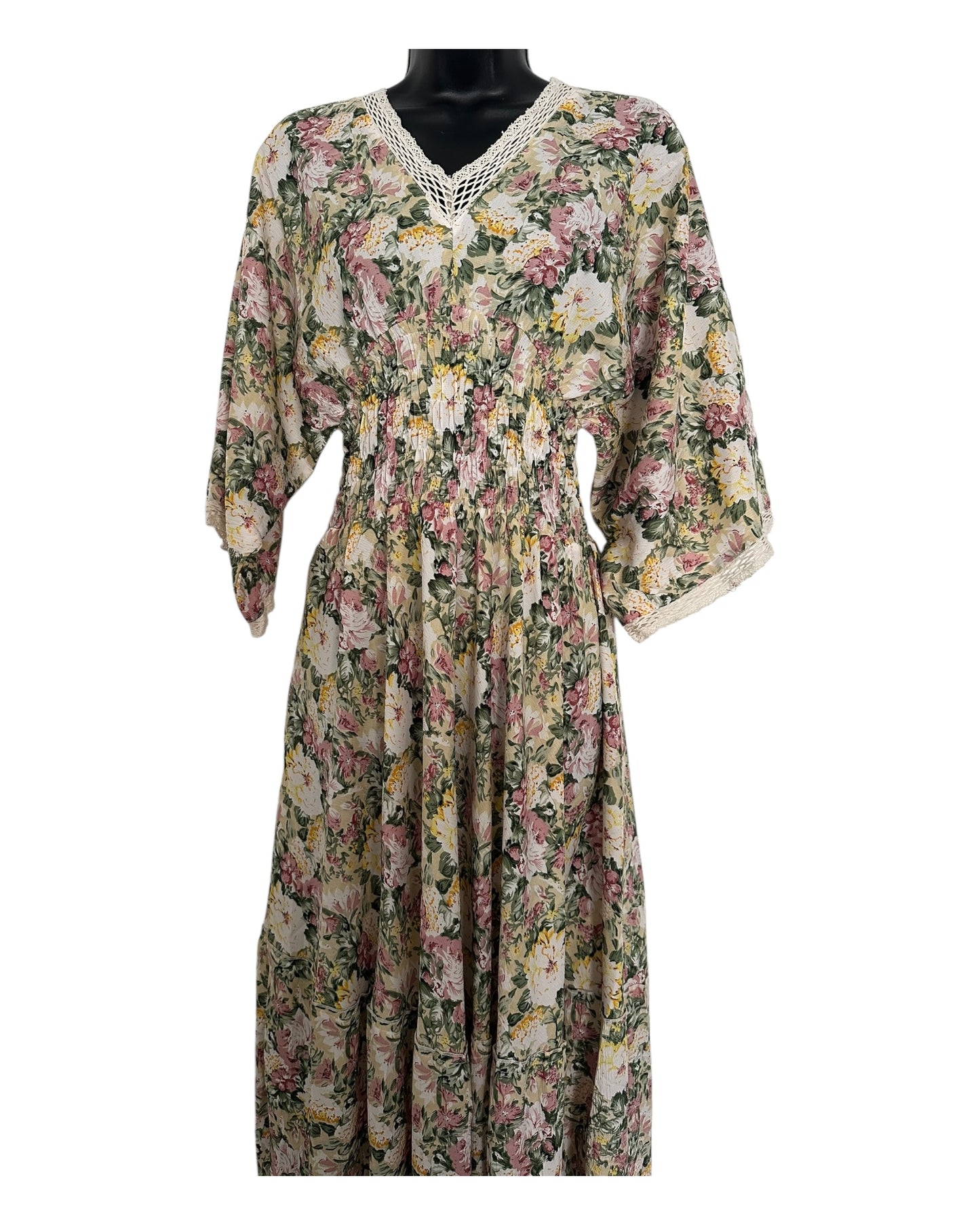 Boho Floral Maxi Dress with Crochet Trim