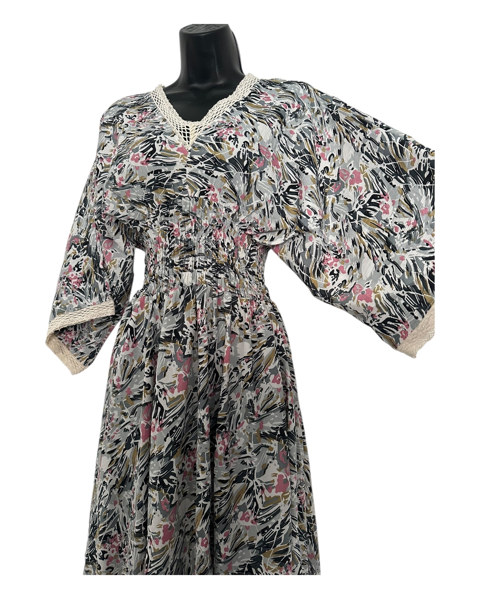 Boho Floral Maxi Dress with Crochet Trim