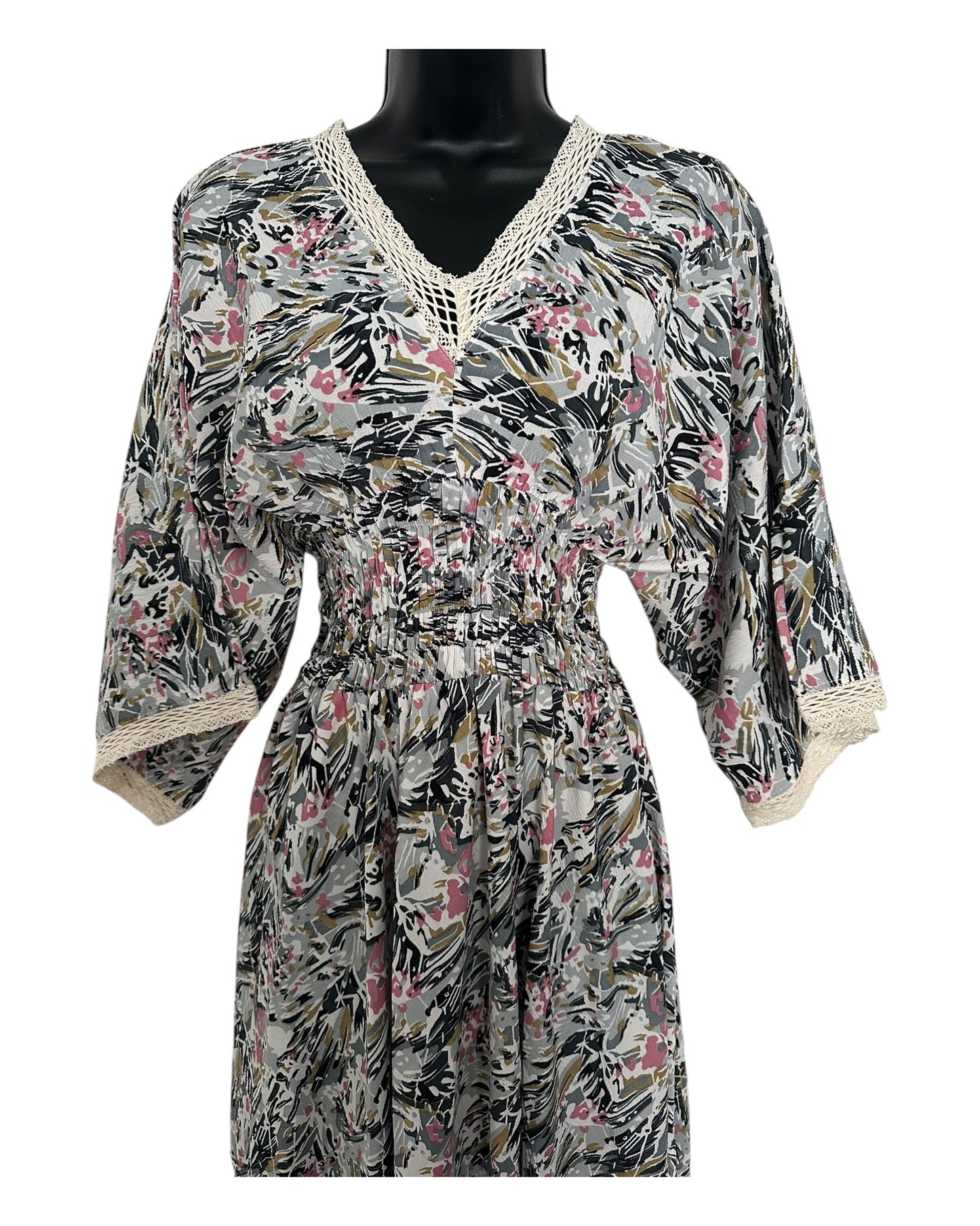 Boho Floral Maxi Dress with Crochet Trim
