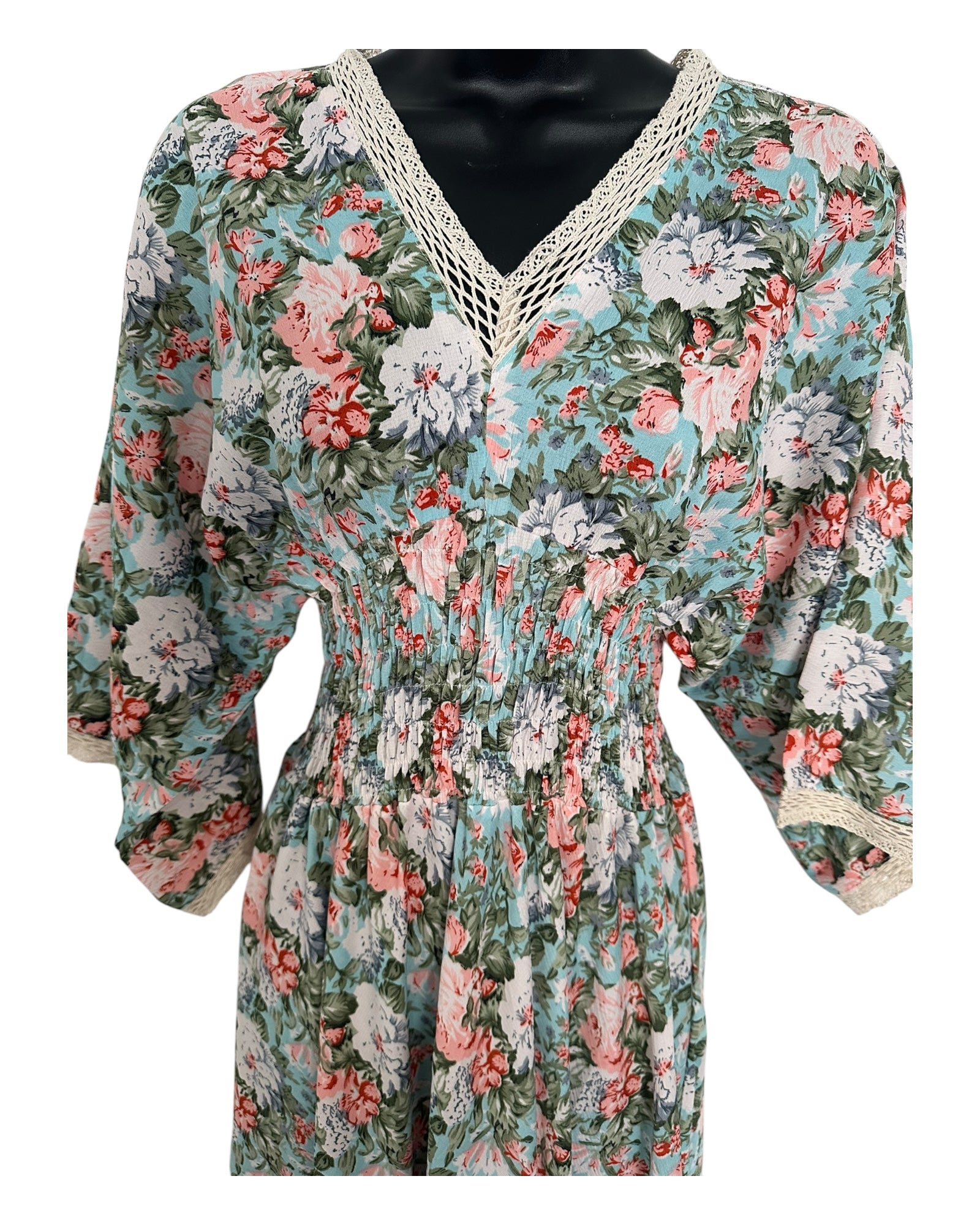 Boho Floral Maxi Dress with Crochet Trim