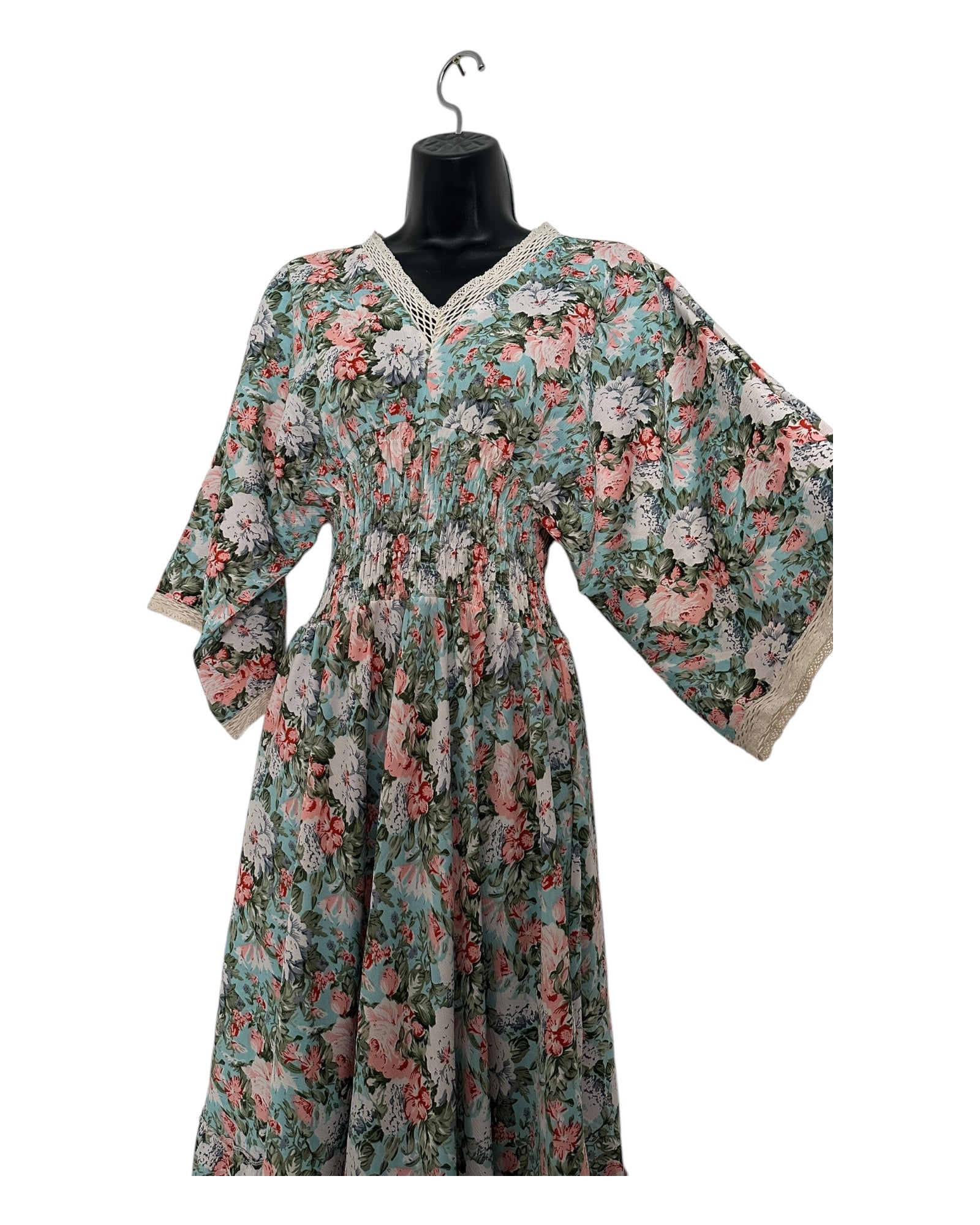 Boho Floral Maxi Dress with Crochet Trim