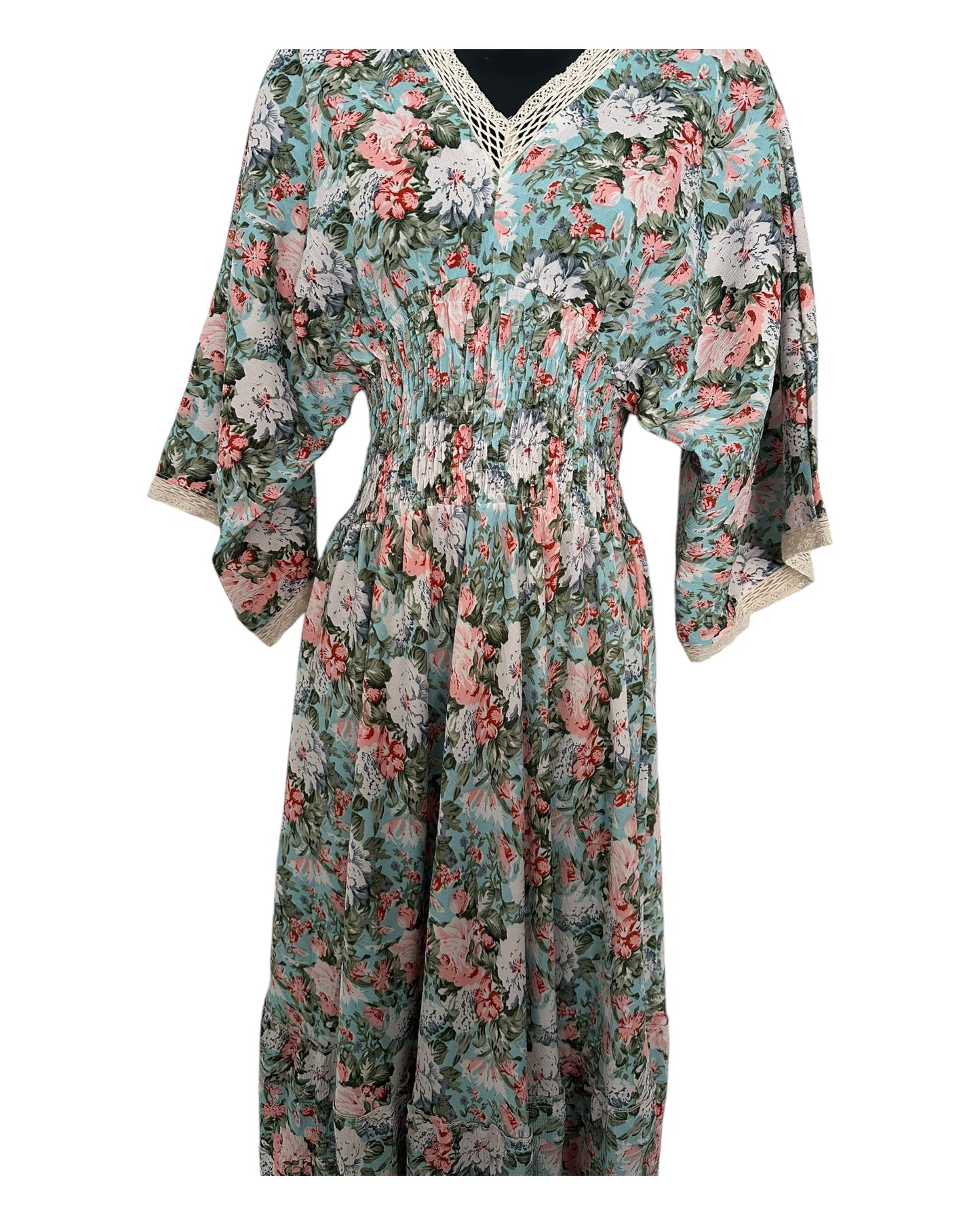 Boho Floral Maxi Dress with Crochet Trim
