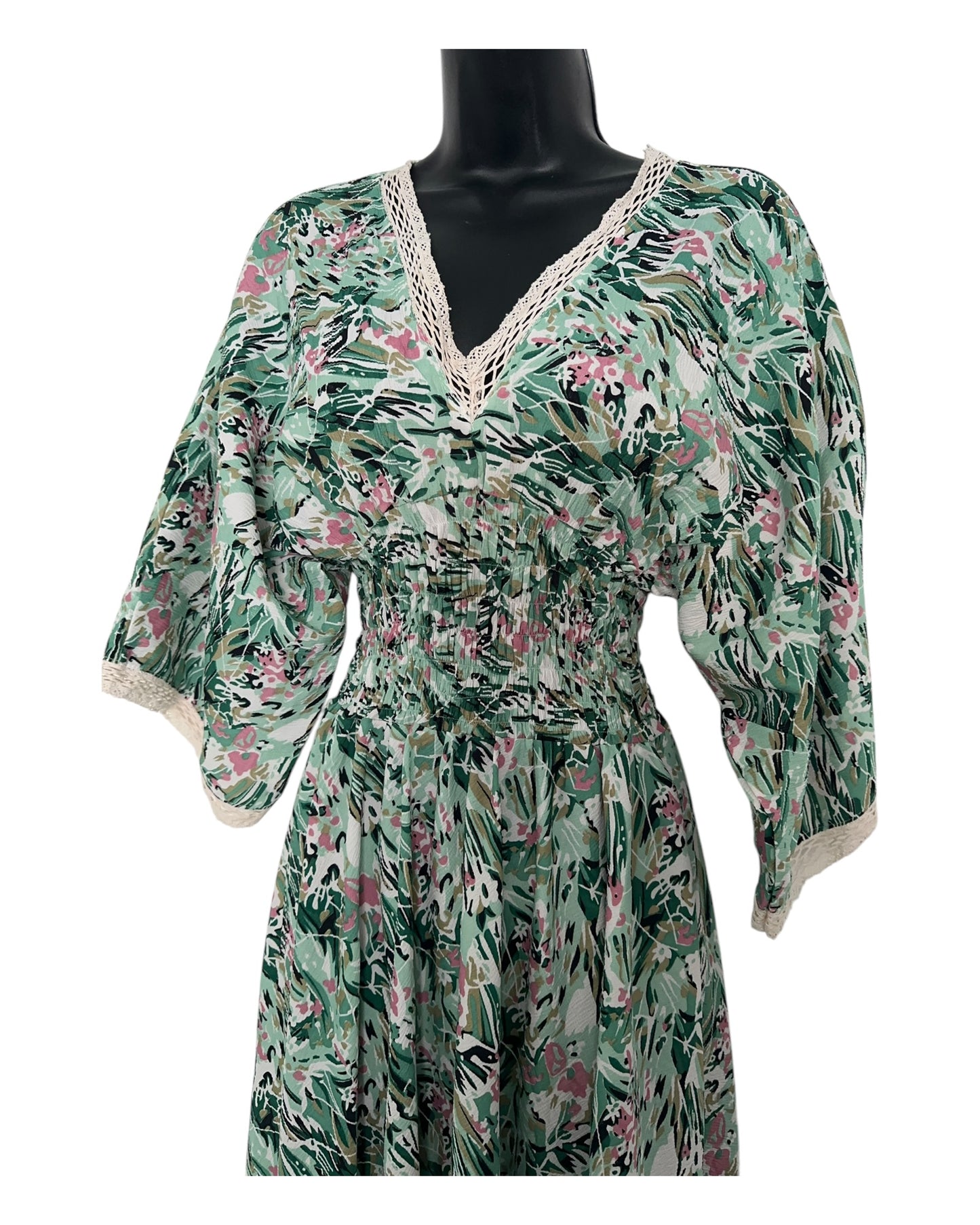 Boho Floral Maxi Dress with Crochet Trim