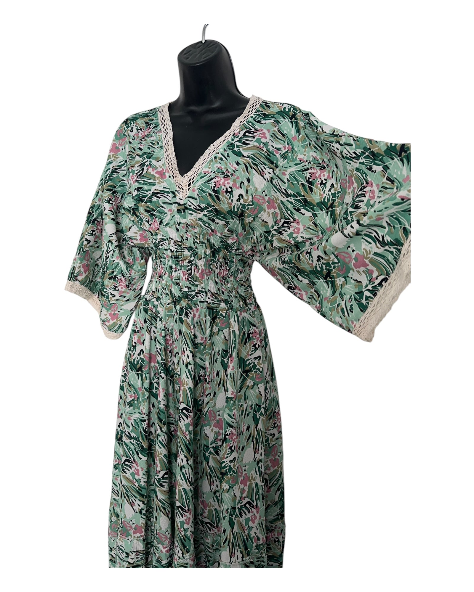 Boho Floral Maxi Dress with Crochet Trim