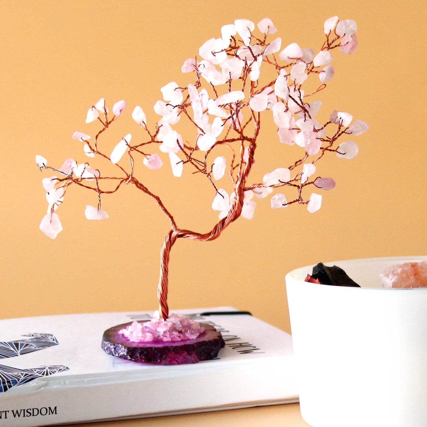 Gemstone Tree - Rose Quartz on Pink Agate Base (100 stones)