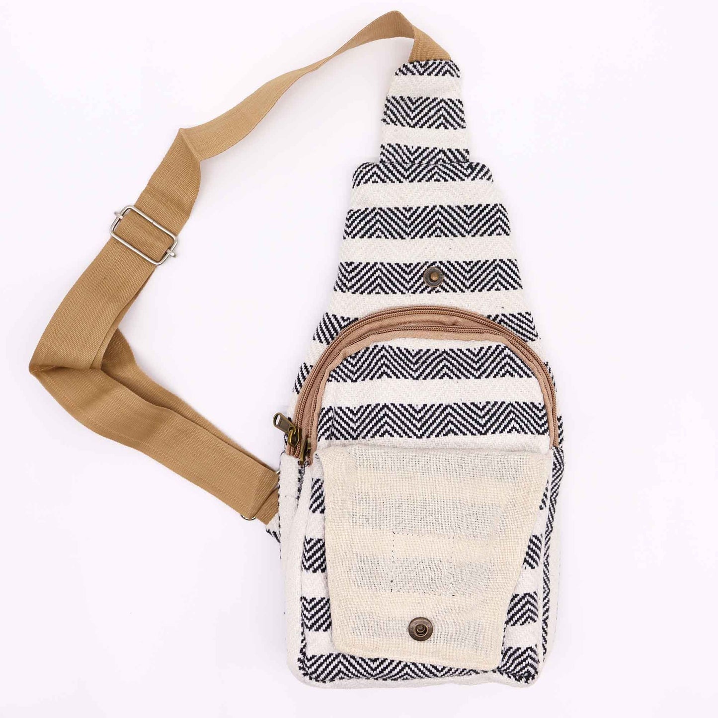 Natural Cotton Cross Body Bag -  Black & White