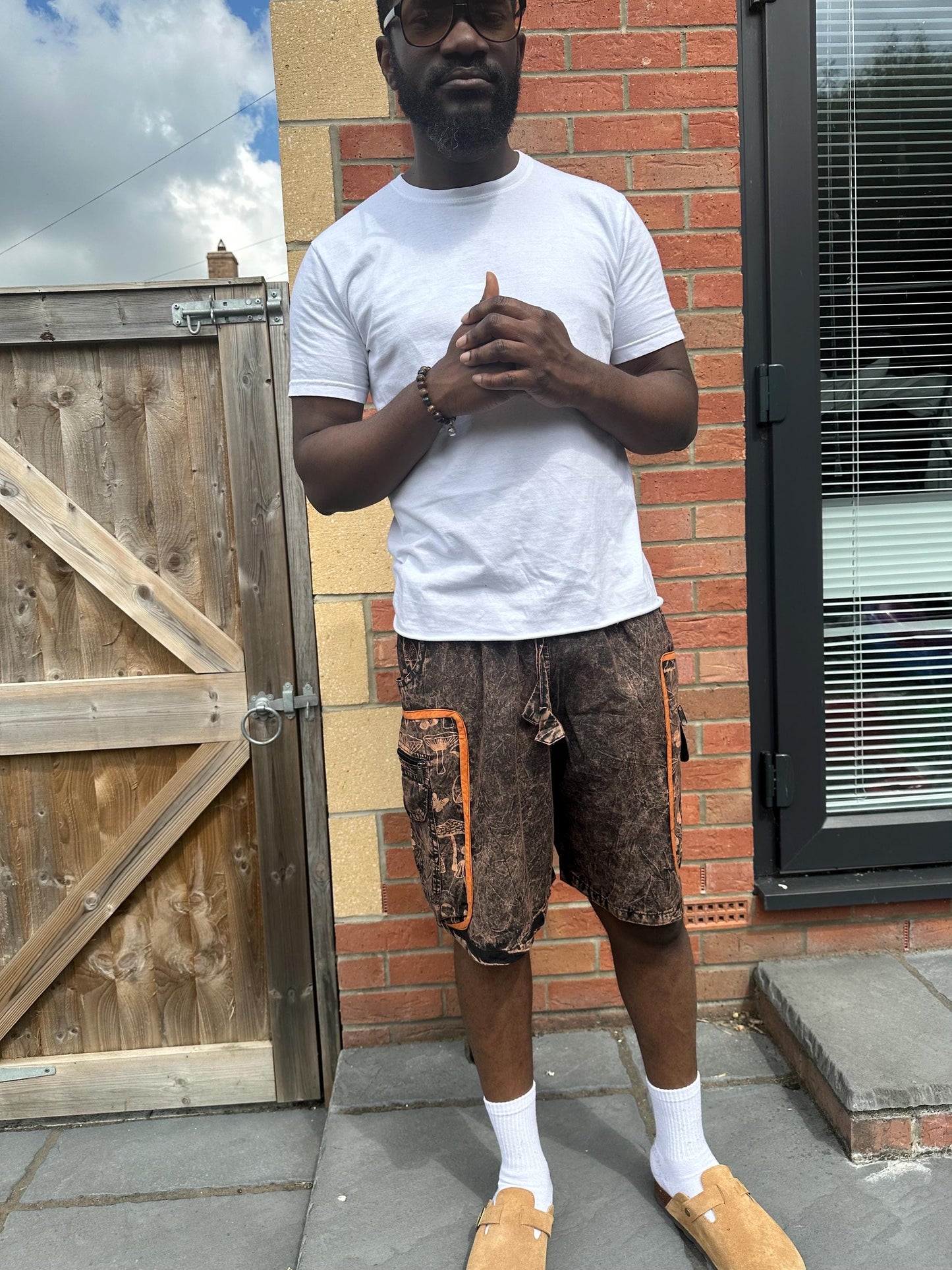 Boho Mushroom Shorts | Handmade Nepal Organic Cotton Shorts | Unisex Festival Shorts | Hippie Cargo Shorts | Psychedelic Clothing