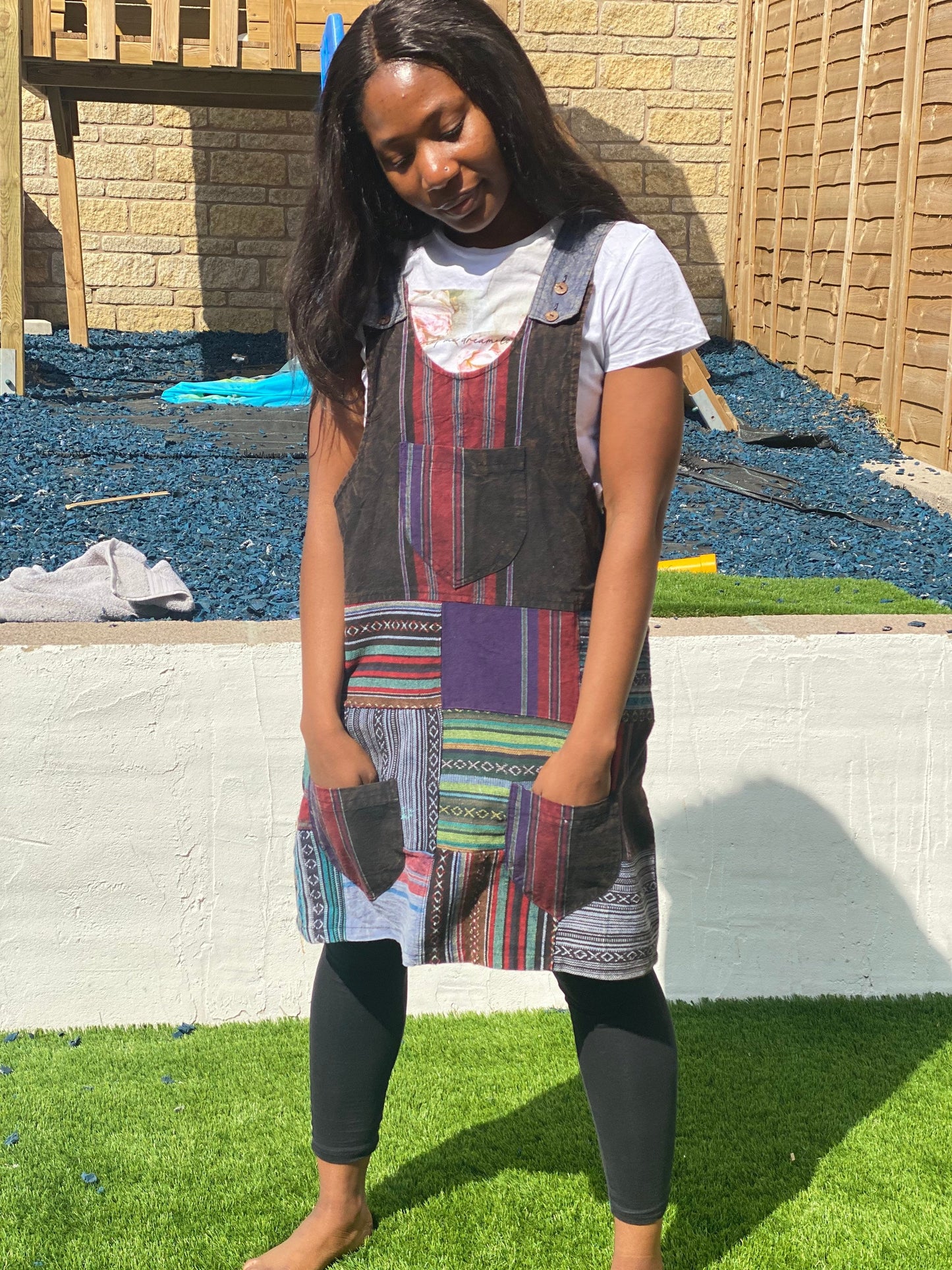 Handmade Eco-Friendly 100% Cotton Handmade Patchwork Nepalese Dungaree Dress