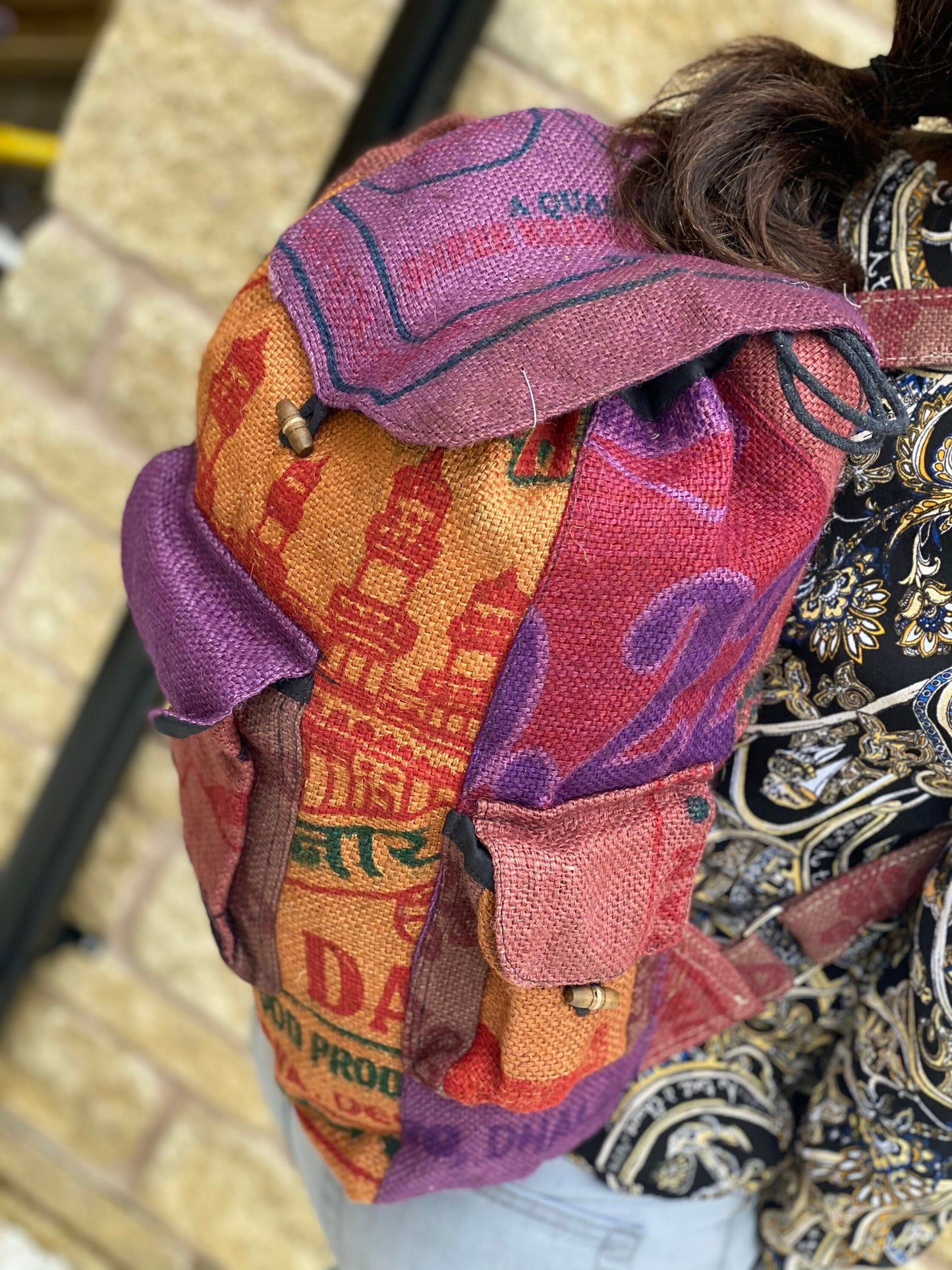 Recycled Rice Jute Backpack (Multicoloured)
