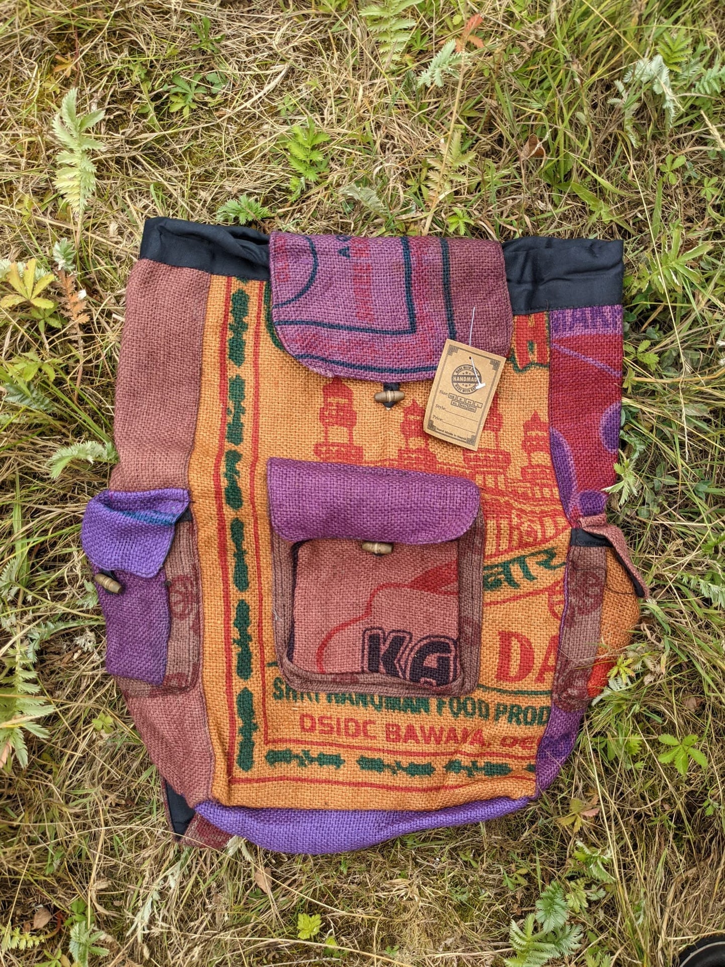 Recycled Rice Jute Backpack (Multicoloured)