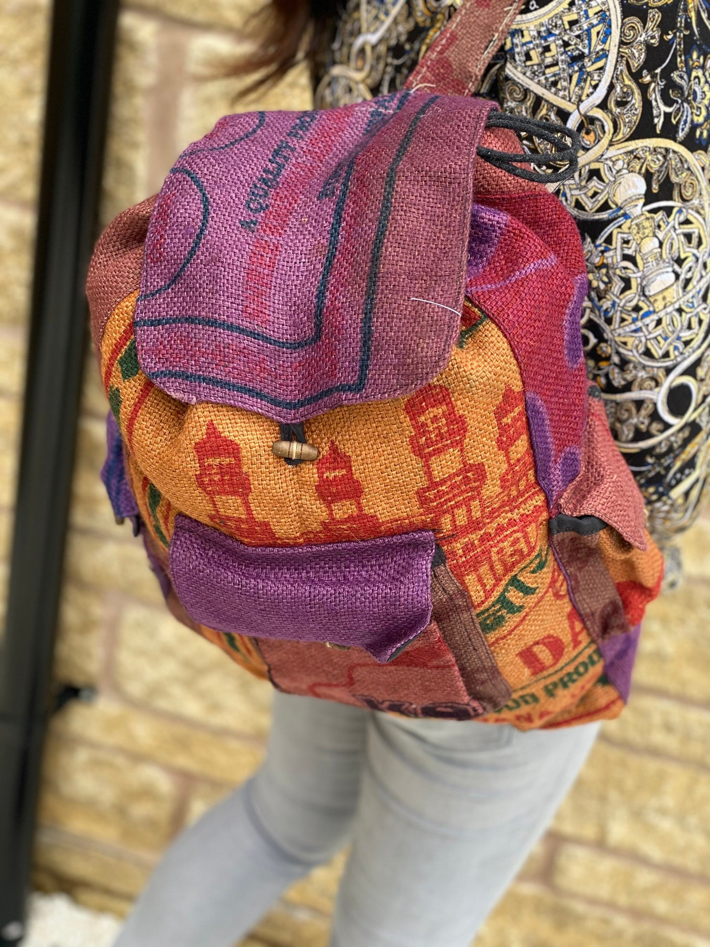 Recycled Rice Jute Backpack (Multicoloured)