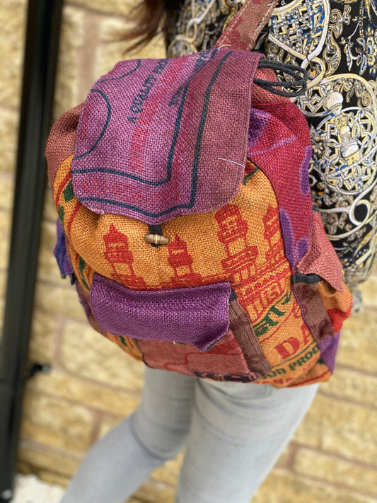 Recycled Rice Jute Backpack (Multicoloured)