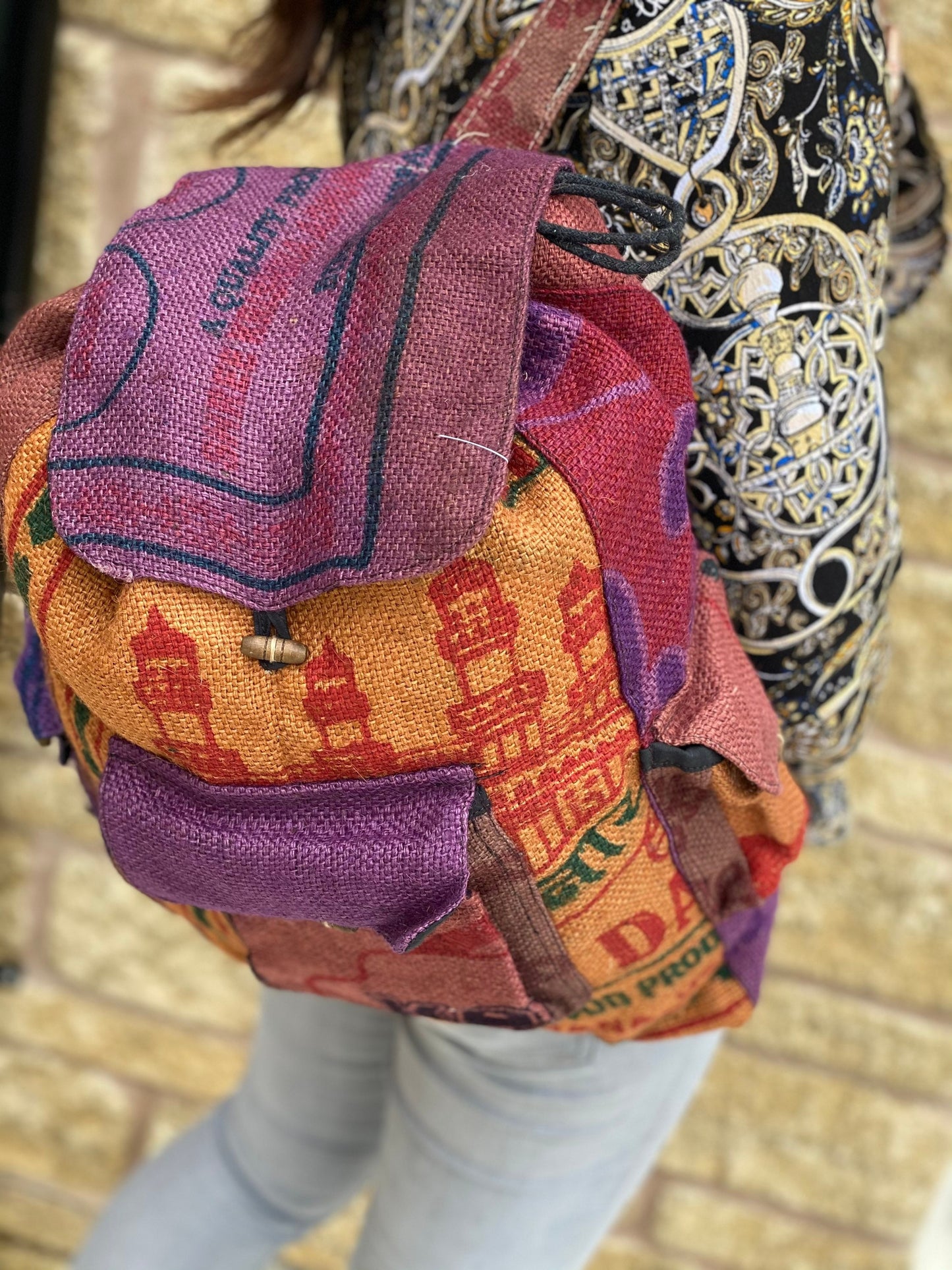 Recycled Rice Jute Backpack (Multicoloured)