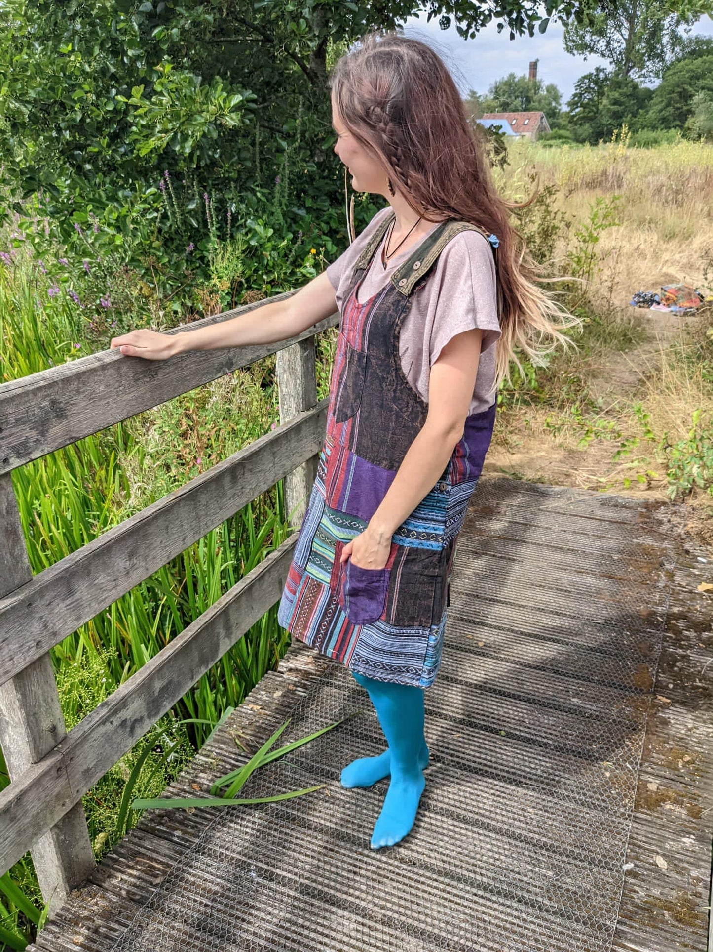 Handmade Eco-Friendly 100% Cotton Handmade Patchwork Nepalese Dungaree Dress