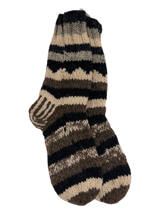 Hand-Knitted Organic Fleece-Lined Wool Socks – Natural Earth Tones (Fits up to Size UK 7)