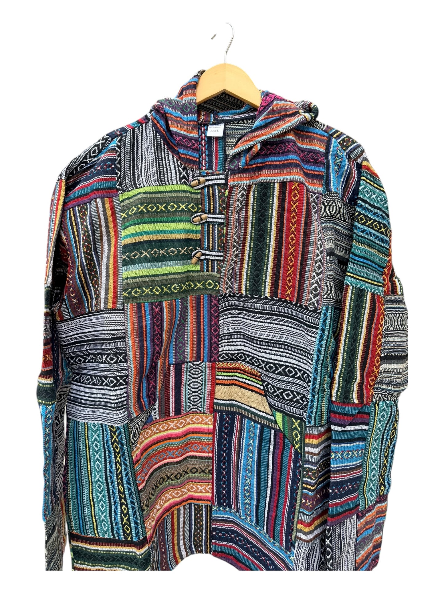 Multicolor Patchwork Baja Hoodie – Boho & Hippie Style