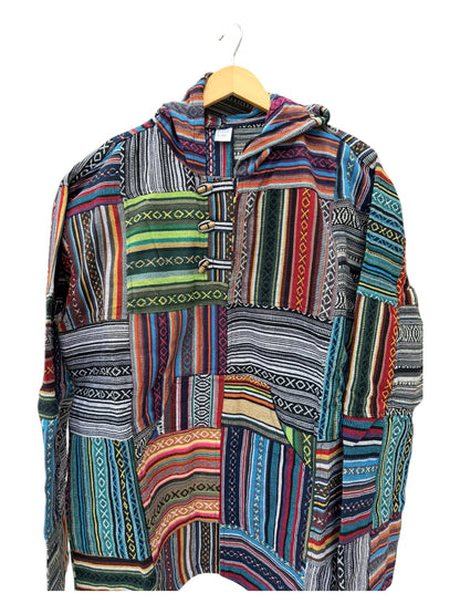 Multicolor Patchwork Baja Hoodie – Boho & Hippie Style
