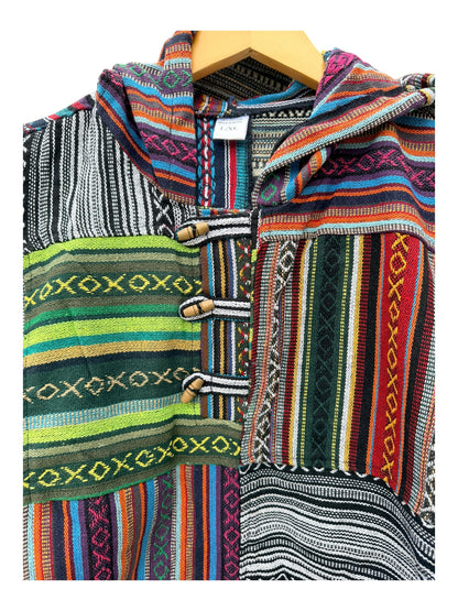 Multicolor Patchwork Baja Hoodie – Boho & Hippie Style
