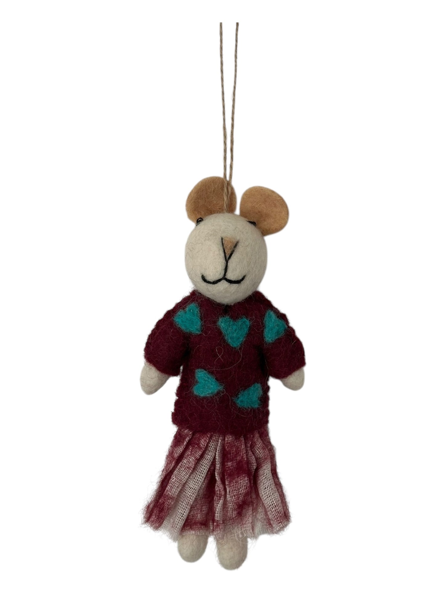 Holly the Teddy in Heart Dress – Felt Ornament