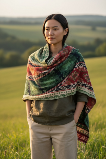 Large Soft Vegan Cashmelion Blanket Scarf Shawl Wrap with Tassels - Evergreen Festive