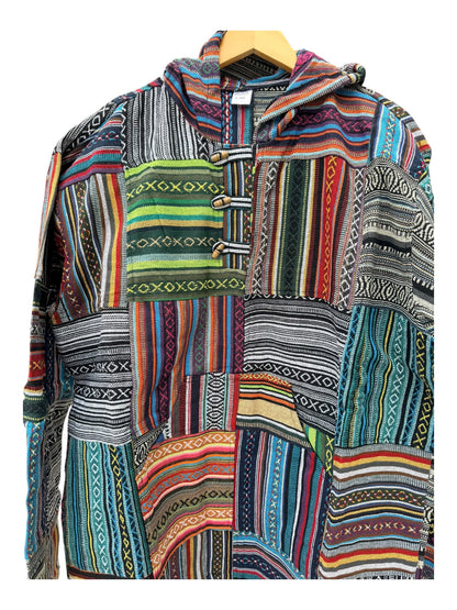 Multicolor Patchwork Baja Hoodie – Boho & Hippie Style
