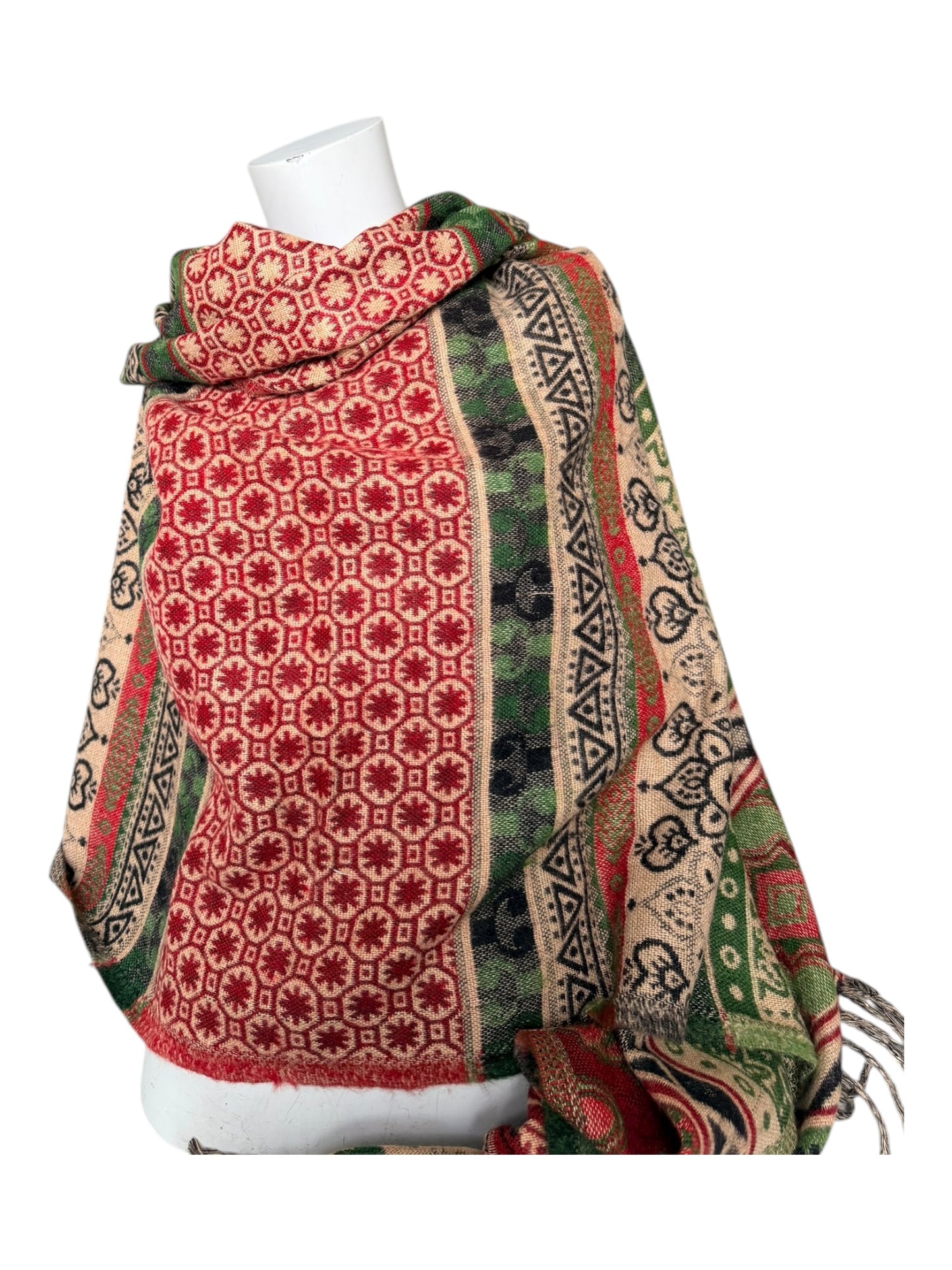 Large Soft Vegan Cashmelion Blanket Scarf Shawl Wrap with Tassels - Evergreen Festive