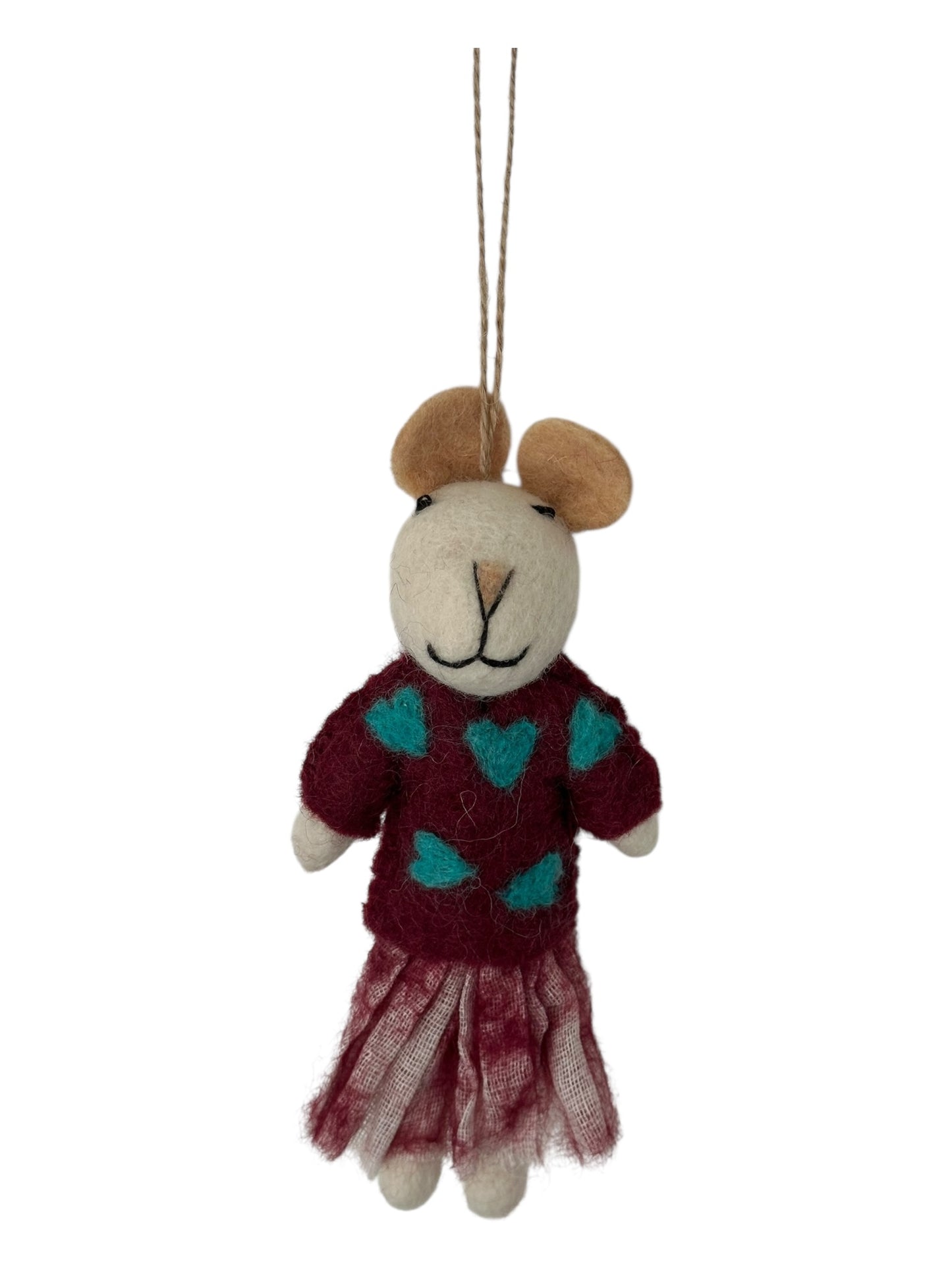 Holly the Teddy in Heart Dress – Felt Ornament