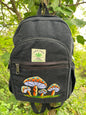 Handmade Himalayan Hemp & Cotton Backpack - Embroidery Mushroom Design (Medium Size)