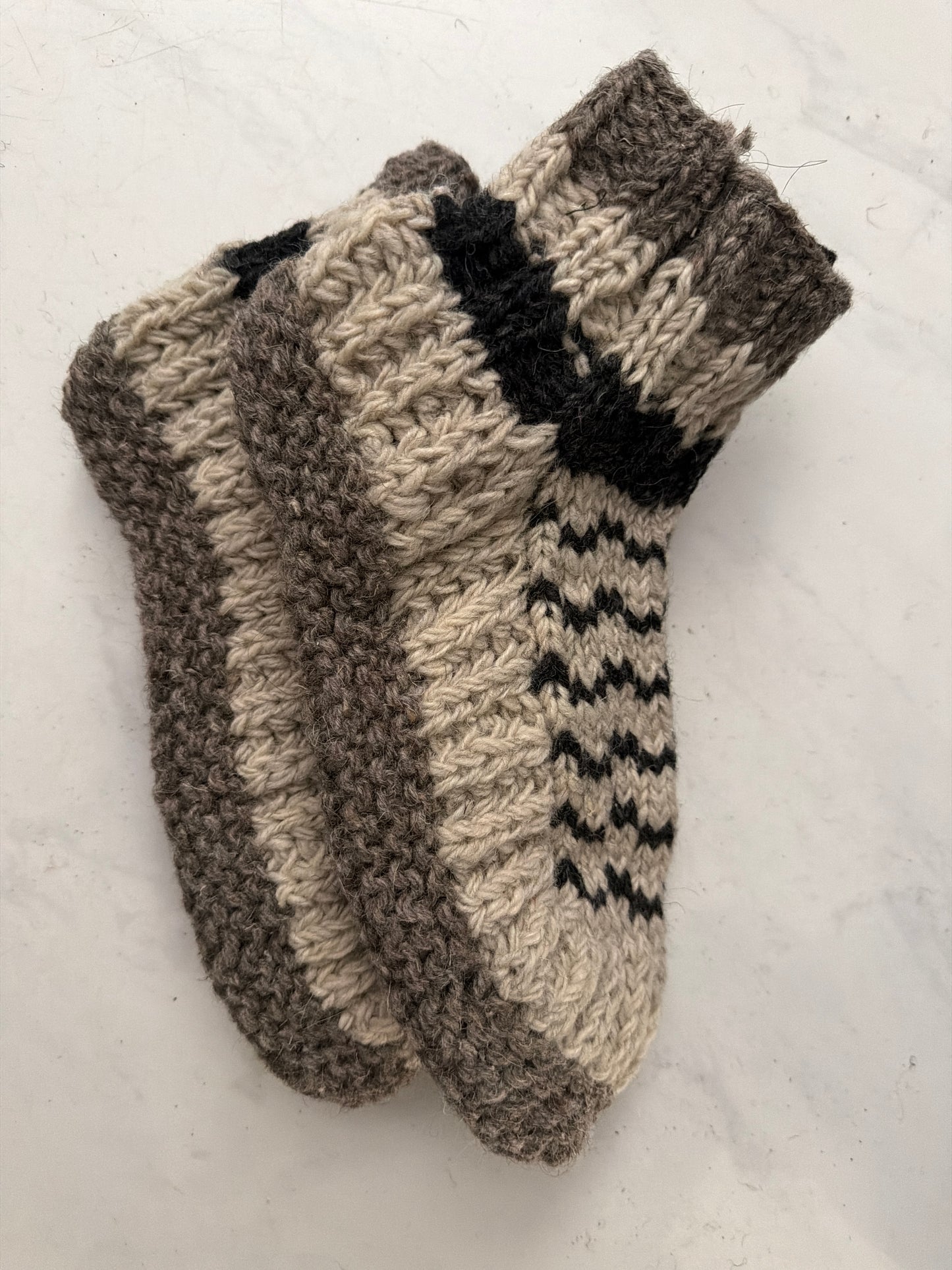 Hand knitted Fleeced Ankle Organic Wool Socks Fits Up To UK Size 5