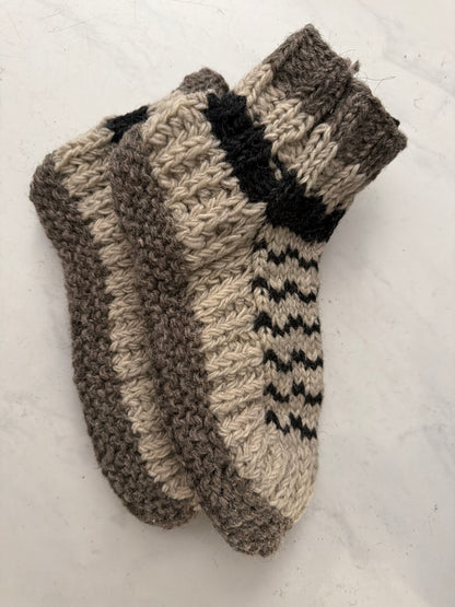 Hand knitted Fleeced Ankle Organic Wool Socks Fits Up To UK Size 5