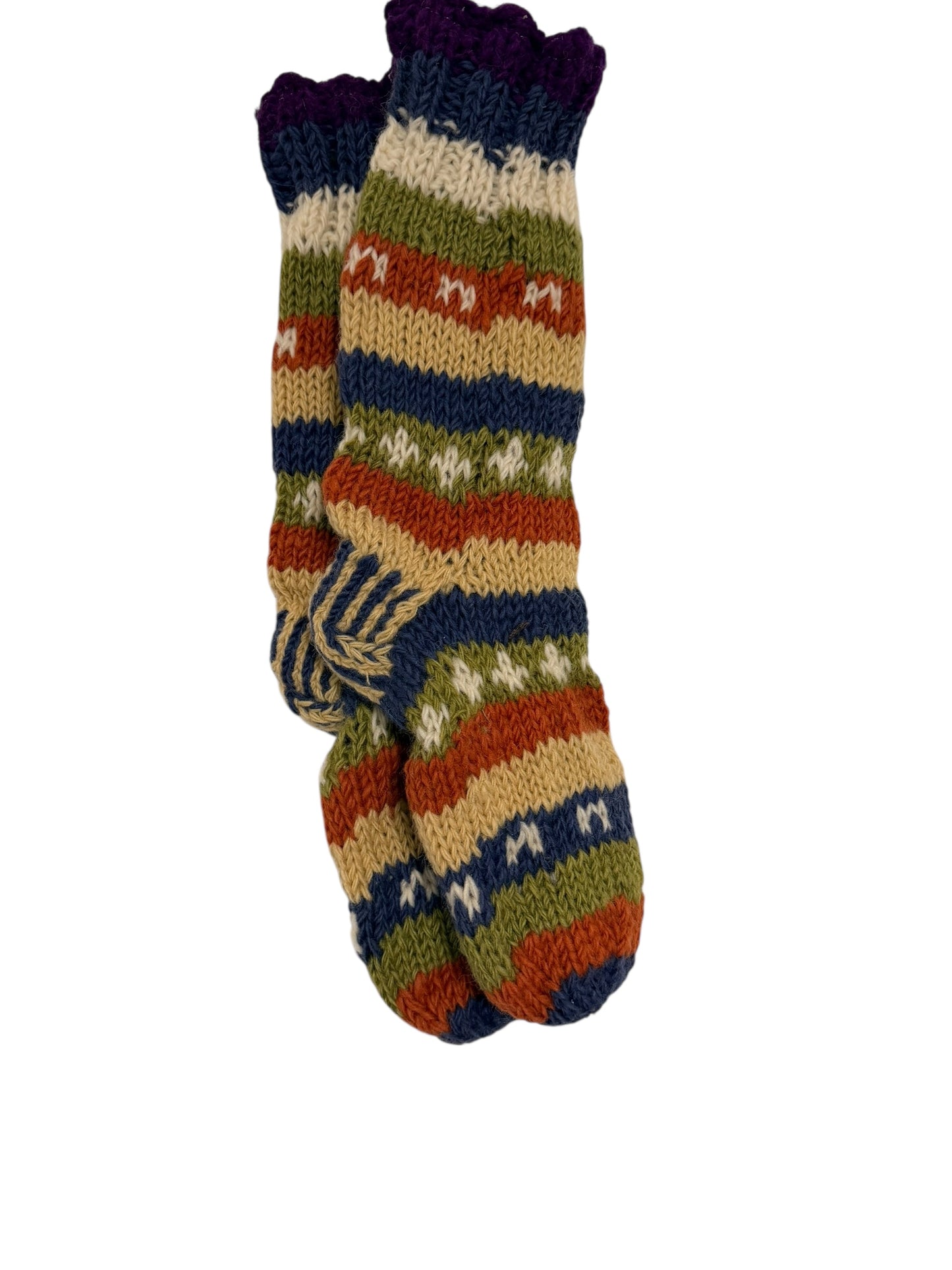 Hand-Knitted Fleece-Lined Organic Wool Socks – Autumn Fair Isle Pattern (Fits up to Size UK 7)