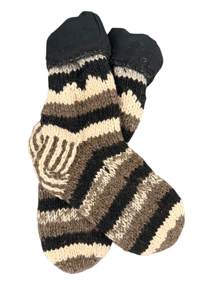 Hand-Knitted Organic Fleece-Lined Wool Socks – Natural Earth Tones (Fits up to Size UK 7)