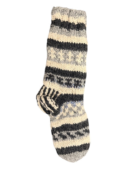 Handmade Grey & Cream Wool Socks – Cosy Winter Socks (Fits up to Size 7)