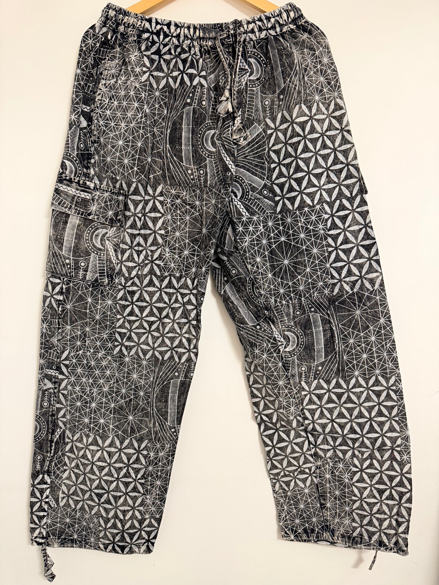 Geometric Cotton Cargo Pants | Handmade Nepal Boho Trousers