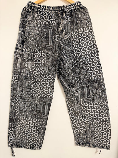 Geometric Cotton Cargo Pants | Handmade Nepal Boho Trousers