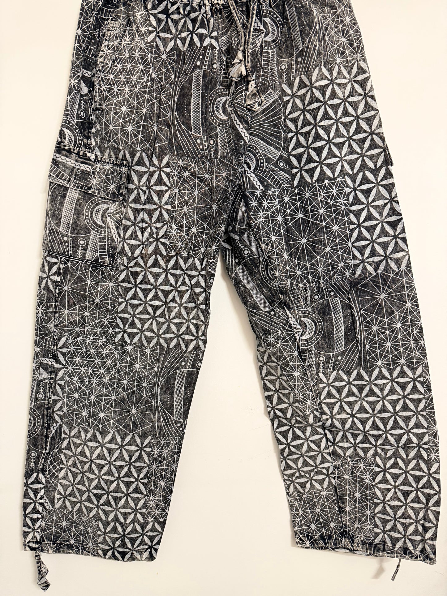 Geometric Cotton Cargo Pants | Handmade Nepal Boho Trousers