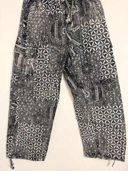 Geometric Cotton Cargo Pants | Handmade Nepal Boho Trousers