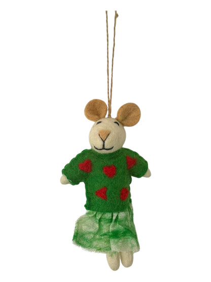 Holly the Teddy in Heart Dress – Felt Ornament