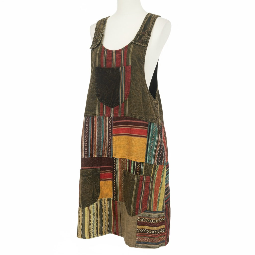 Handmade Patchwork Cotton Pinafore Dress | Dungaree Dress with Pockets