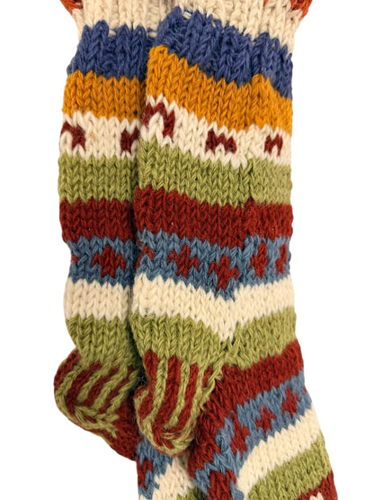 Hand-Knitted Fleece-Lined Organic Wool Socks – Autumn Fair Isle Pattern (Fits up to Size UK 7)