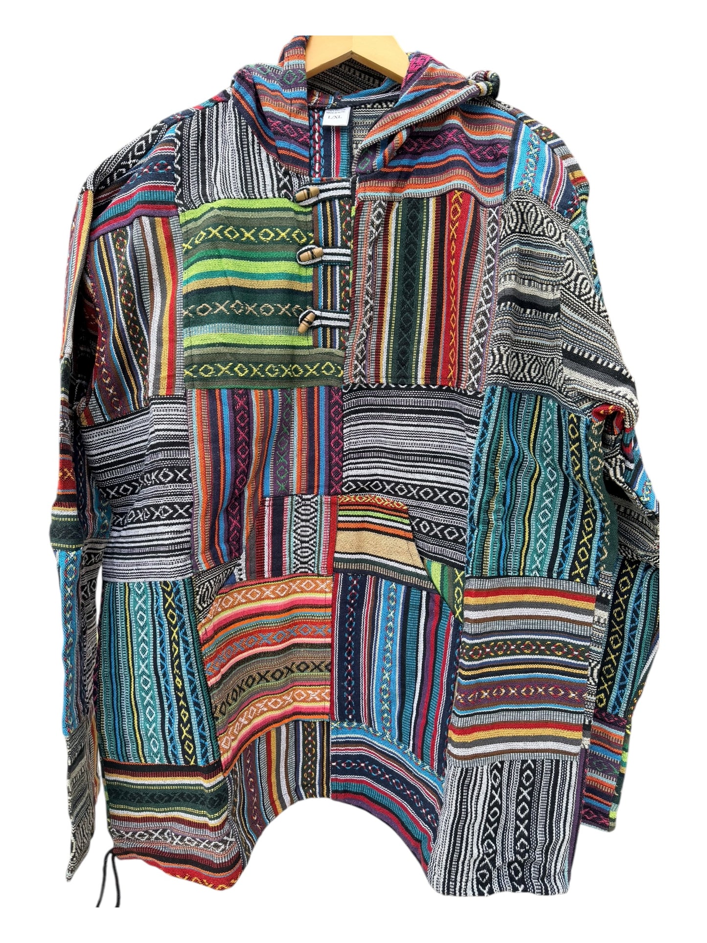 Multicolor Patchwork Baja Hoodie – Boho & Hippie Style