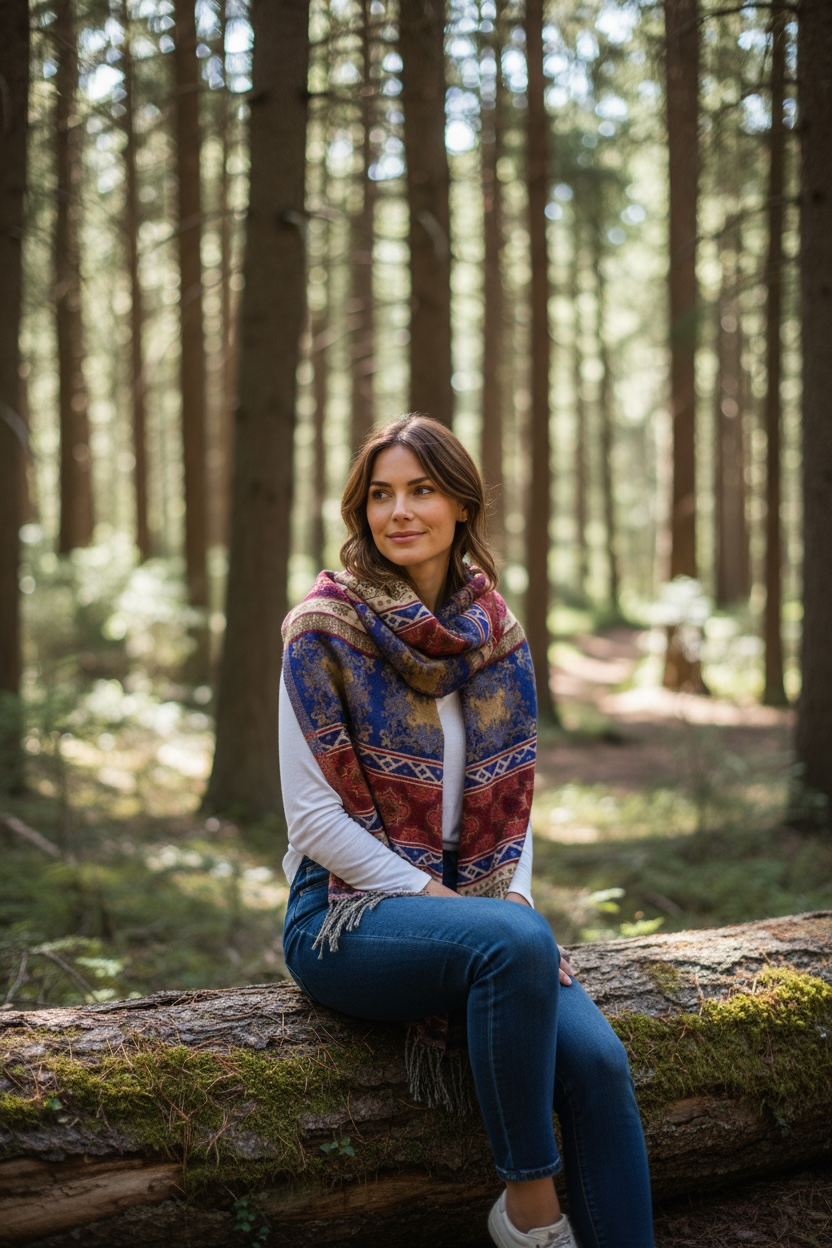 Large Soft Vegan Cashmelion Blanket Scarf Shawl Wrap with Tassels - Royal Sapphire