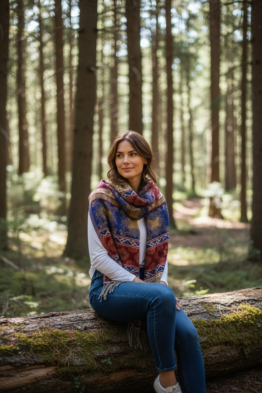 Large Soft Vegan Cashmelion Blanket Scarf Shawl Wrap with Tassels - Royal Sapphire