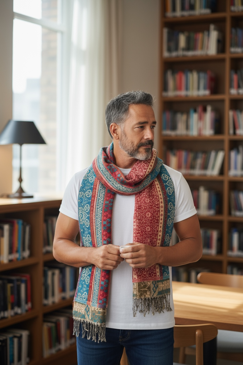 Large Soft Vegan Cashmelion Blanket Scarf Shawl Wrap with Tassels - Berry-Teal Mosaic
