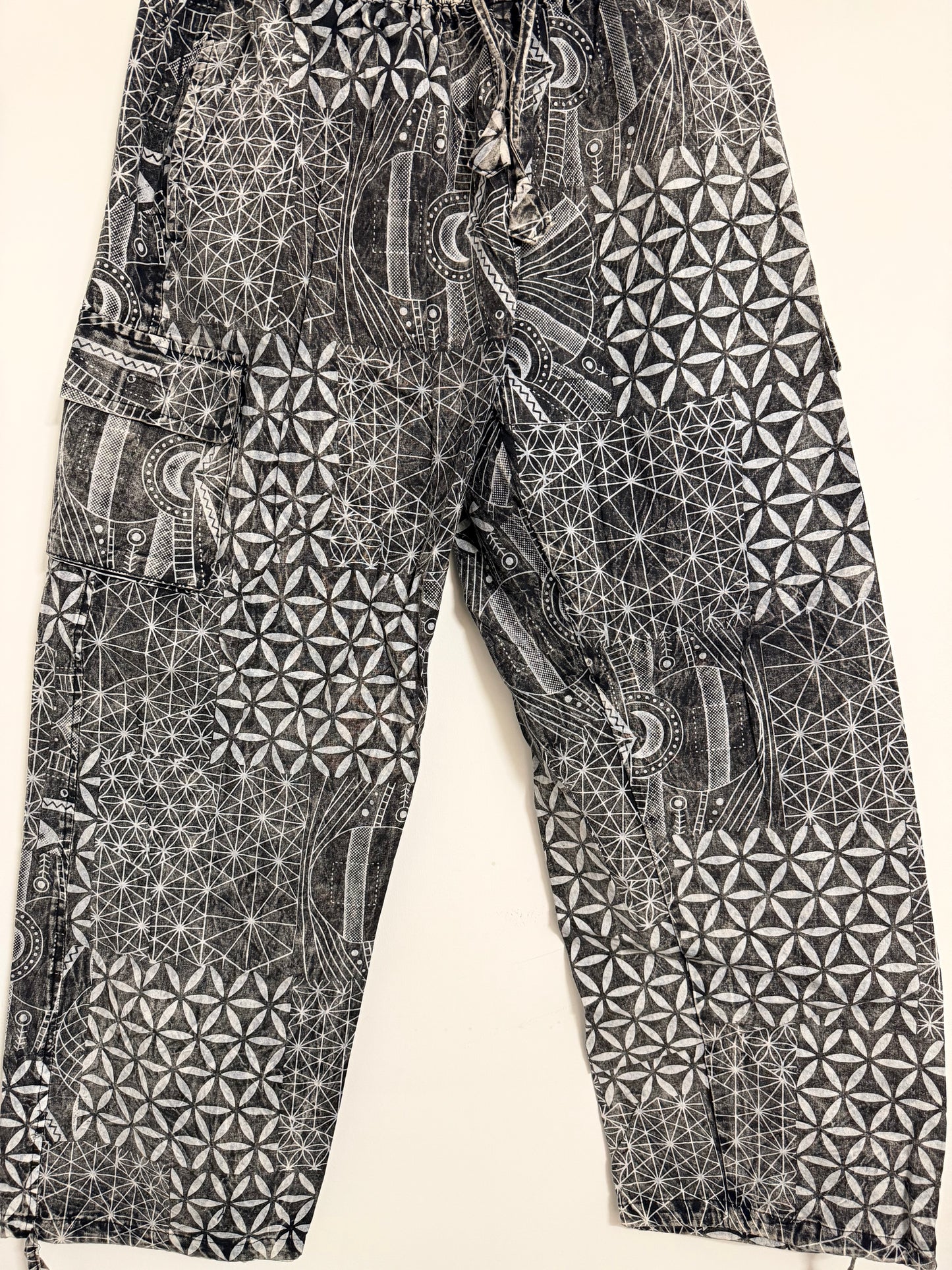 Geometric Cotton Cargo Pants | Handmade Nepal Boho Trousers